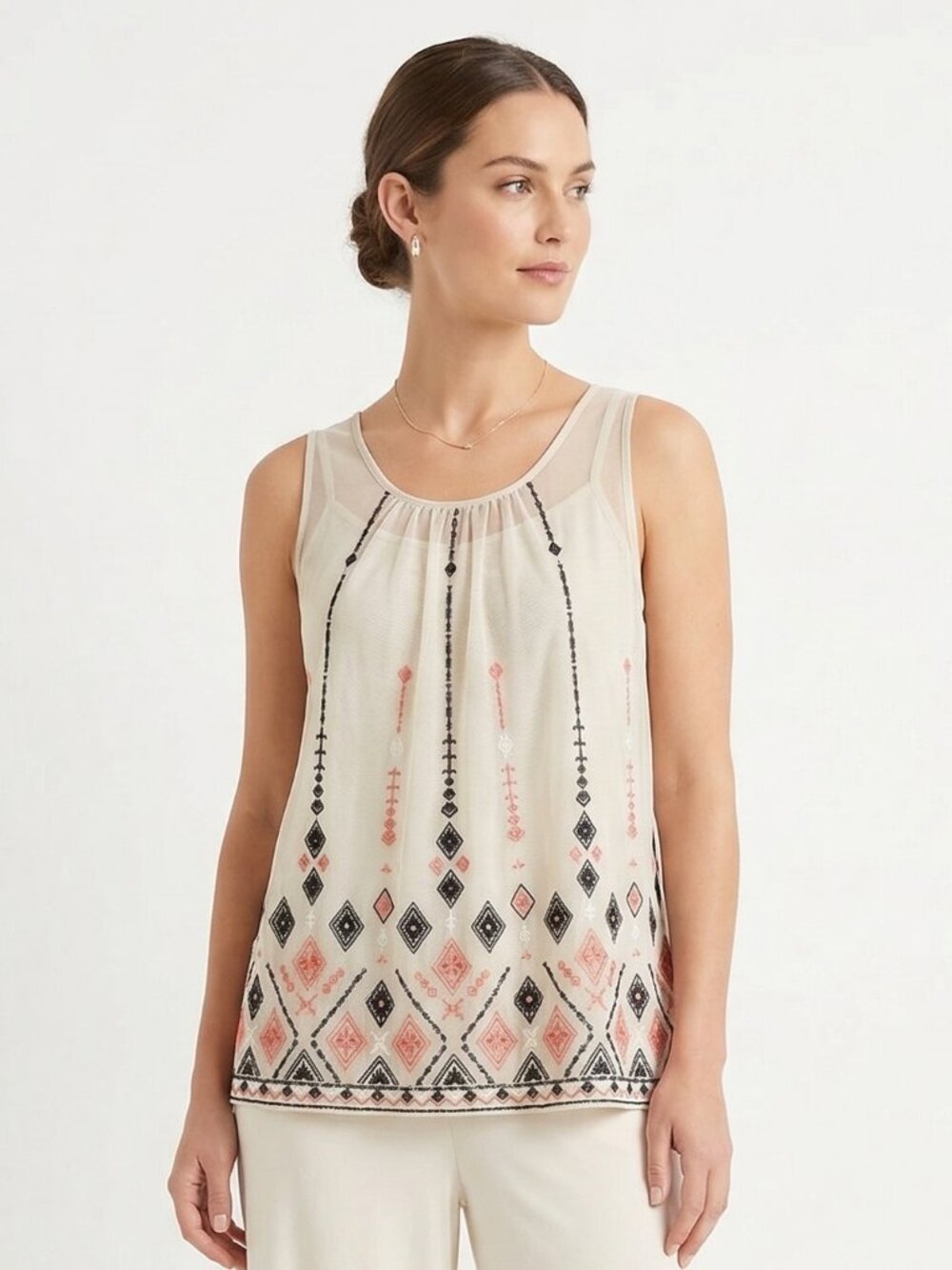 Sigrid Olsen Tank Top Mesh Embroidered Boho Festival Summer Sheer M - Picture 11 of 11